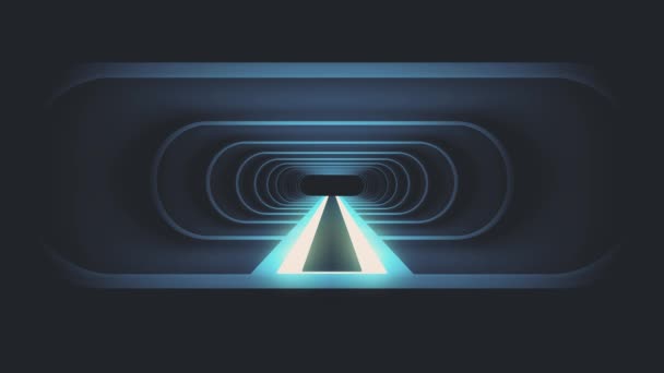 In out flight through neon blue rib lights energy cyber VR retro tunnel motion graphics animation background new quality futuristic vintage style cool nice beautiful vídeo footage — Vídeo de Stock