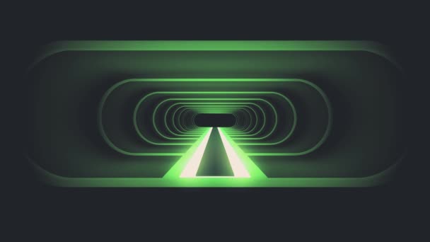 В полете сквозь неоновые зеленые ребра подсвечивается энергия кибер-ретро туннеля движения графического анимационного фона нового качества футуристический винтажный стиль классные красивые видеокадры — стоковое видео