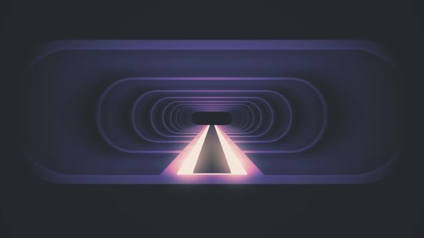 Uit vlucht door neon lights rib in energie cyber Vr retro tunnel motion graphics animatie achtergrond nieuwe kwaliteit futuristische vintage stijl cool leuke mooie videobeelden — Stockvideo