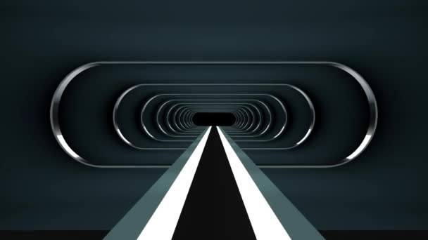 無限ネオン光沢のある肋骨ライト エネルギー サイバー レトロな仮想現実トンネル飛行モーション グラフィックス アニメーション シームレスな背景新しい品質未来のビンテージ スタイル クールな素敵な美しい映像 — ストック動画