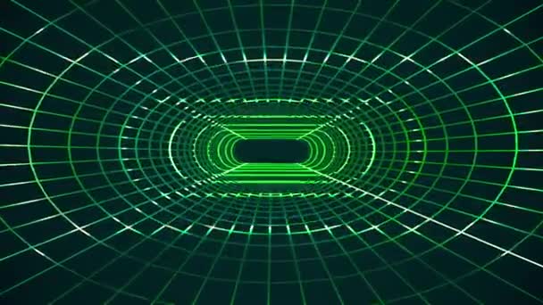 Eindeloze neonlichten raster netto cyber retro tunnel vlucht motion graphics animatie achtergrond naadloze loops nieuwe kwaliteit futuristische vintage stijl cool leuke mooie videobeelden — Stockvideo