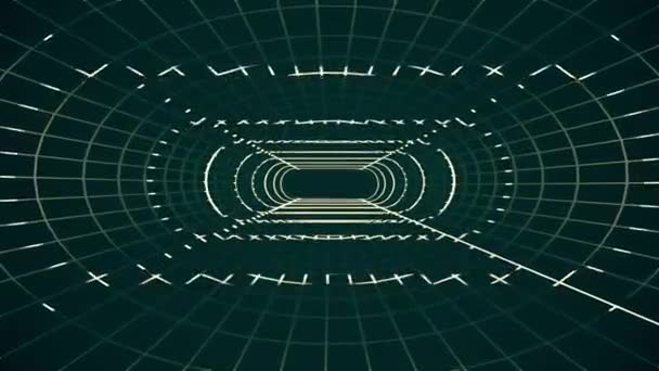 Luces de neón sin fin rejilla red cyber retro túnel vuelo movimiento gráficos animación fondo lazo sin costuras nueva calidad futurista vintage estilo fresco bonito vídeo hermoso metraje — Vídeos de Stock