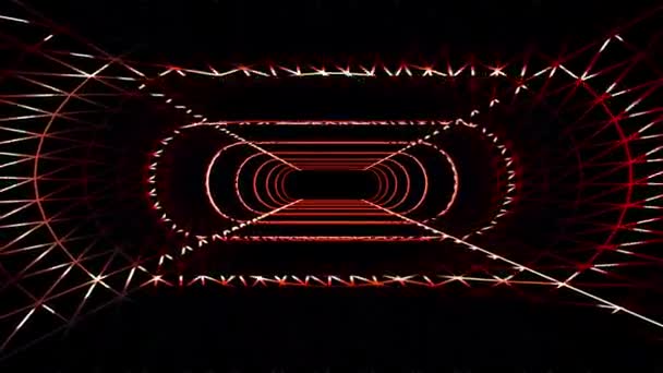 Luces de neón sin fin rejilla red cyber retro túnel vuelo movimiento gráficos animación fondo lazo sin costuras nueva calidad futurista vintage estilo fresco bonito vídeo hermoso metraje — Vídeos de Stock