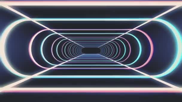 Ändlösa neonljus rib abstrakt cyber tunnel flyg motion grafik animering bakgrund sömlös loop nya kvalitet retro futuristisk vintage stil cool trevlig vackra videofilmer — Stockvideo