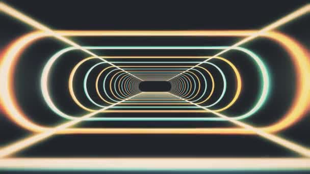 Nekonečné neony žebra abstraktní cyber tunelu letu pohybu grafika animace pozadí bezešvá smyčka nové kvalitní futuristický retro vintage styl cool pěkné krásné videozáznam — Stock video