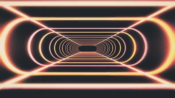 無限ネオン リブは、サイバー トンネル飛行モーション グラフィックス アニメーション背景シームレス ループ新しい品質レトロな未来的なビンテージ スタイル クールな素敵な美しい映像を抽象化します。 — ストック動画