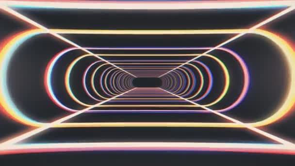 Eindeloze neonlichten rib abstract cyber tunnel vlucht motion graphics animatie achtergrond naadloze loops nieuwe kwaliteit retro-futuristische vintage stijl cool leuke mooie videobeelden — Stockvideo