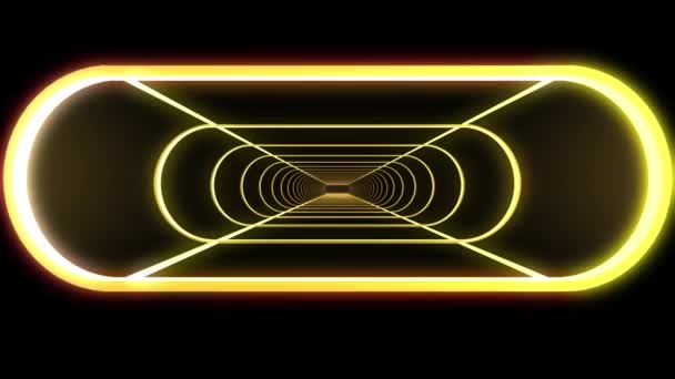 In out flight through neon rib lights abstract cyber tunnel motion graphics animation background new quality retro futuristic vintage style cool nice beautiful video footage — Stock Video