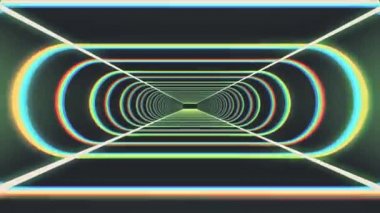 İçinde neon kaburga ile uçuş dışarı ışıkları cyber tünel hareket grafik animasyon arka plan yeni kalite retro futuristik vintage tarzı serin güzel güzel video görüntüleri soyut
