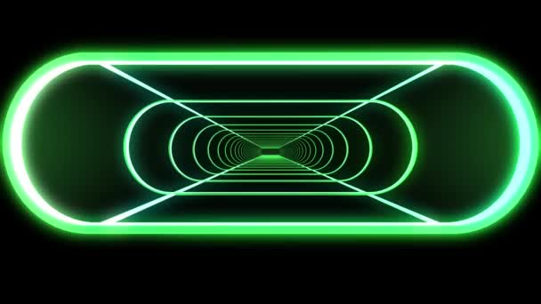 In out flight through neon rib lights abstract cyber tunnel motion graphics animation background new quality retro futuristic vintage style cool nice beautiful vídeo footage — Vídeo de Stock
