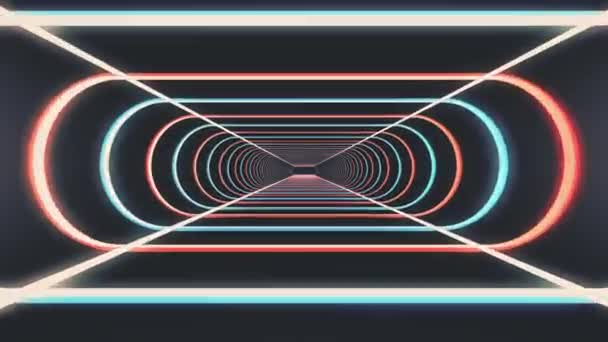 V abstraktní světla z letu prostřednictvím neon žebra cyber tunelu pohybu grafika animace pozadí nové kvalitní futuristický retro vintage styl cool pěkné krásné video záznam — Stock video