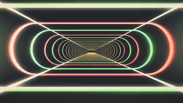 In unserem Flug durch Neonrippenlichter abstrakte Cyber-Tunnel Bewegungs-Grafik-Animation Hintergrund neue Qualität retro futuristischen Vintage-Stil cool schön schöne Videoaufnahmen — Stockvideo