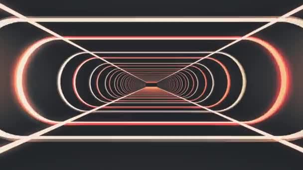 In out flight through neon rib lights abstract cyber tunnel motion graphics animation background new quality retro futuristic vintage style cool nice beautiful video footage — Stock Video