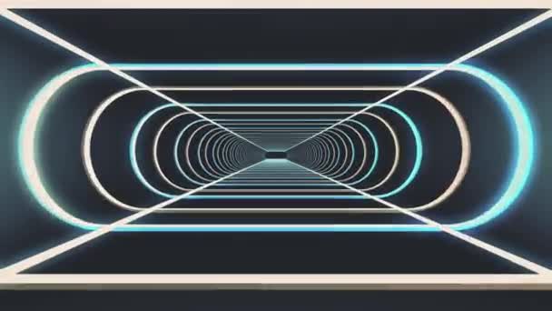 In out flight through neon rib lights abstract cyber tunnel motion graphics animation background new quality retro futuristic vintage style cool nice beautiful vídeo footage — Vídeo de Stock