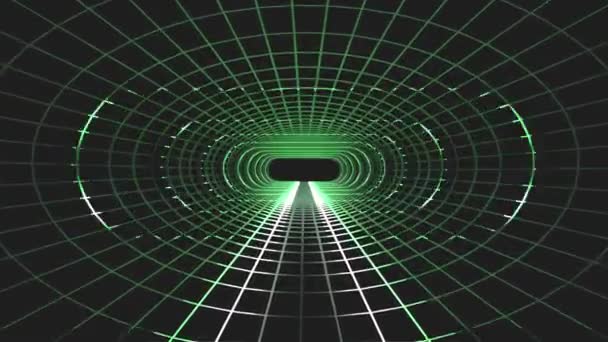 Нескінченні неонові зелені вогні енергетична мережа кібер-ретро VR тунель рух графіка анімація фон безшовний цикл нової якості футуристичний старовинний стиль круто красиві відеозаписи — стокове відео