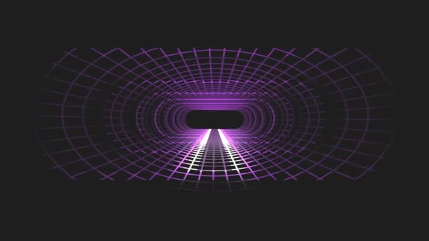 In out flight through neon lights energy grid net cyber retro VR tunnel motion graphics animation background new quality futuristic vintage style cool nice beautiful vídeo footage — Vídeo de Stock