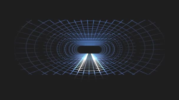In unserem Flug durch neonblaues Licht Energienetz Cyber-Retro-Vr-Tunnel-Bewegungs-Grafik-Animation Hintergrund neue Qualität futuristische Vintage-Stil cool schön schöne Videoaufnahmen — Stockvideo