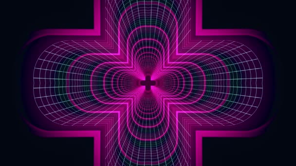 In out flight through VR cross neon BLUE grid BLUE lights cyber tunnel HUD interface motion graphics animation background new quality retro futuristic vintage style cool nice beautiful video foota — Stock In out flight through VR cross neon BLUE grid BLUE lights cyber tunnel HUD interface motion graphics animation background new quality retro futuristic vintage style cool nice beautiful video foota — Stock