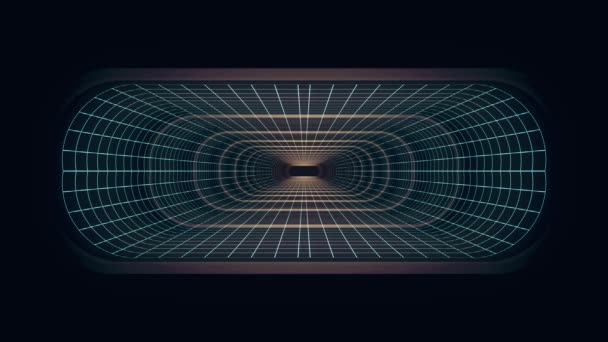 In out flight through VR neon BLUE grid GREEN lights cyber tunnel HUD interface motion graphics animation background new quality retro futuristic vintage style cool nice beautiful vídeo foota — Vídeo de Stock