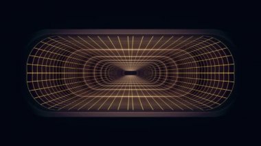 İçinde uçuş Vr neon sarı ile kılavuz mor cyber tünel Hud arabirimi hareket grafik animasyon arka plan yeni kalite retro futuristik vintage tarzı serin güzel güzel video foota ışıklar kapanıyor