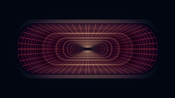 In uit vlucht door Vr neon Red grid blauwe lichten cyber tunnel Hud interface motion graphics animatie achtergrond nieuwe kwaliteit retro-futuristische vintage stijl cool leuke mooie video foota — Stockvideo