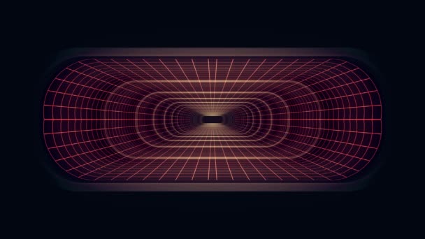 In out flight through VR neon RED grid RED lights cyber tunnel HUD interface motion graphics animation background new quality retro futuristic vintage style cool nice beautiful video foota — Stock Video