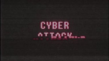 Retro videogame siber saldırı kelime metin bilgisayar eski tv arıza parazit gürültü ekran animasyon sorunsuz döngü yeni kalite evrensel vintage hareketli dinamik animasyonlu arka plan renkli neşeli video