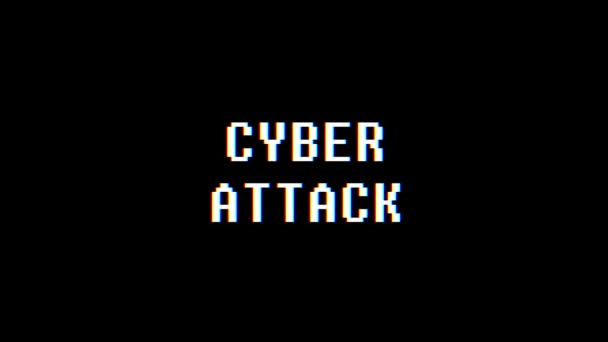 Retro videojuego CYBER ATTACK palabra texto ordenador viejo tv fallo interferencias ruido pantalla animación lazo sin costuras Nueva calidad universal vintage movimiento dinámico animado fondo colorido alegre vídeo — Vídeo de stock