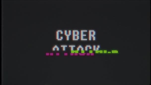 Retro videogame CYBER ATTACK word text computer old tv glitch interference noise screen animation seamless loop New quality universal vintage motion dynamic animated background colorful joyful video — Stock Video