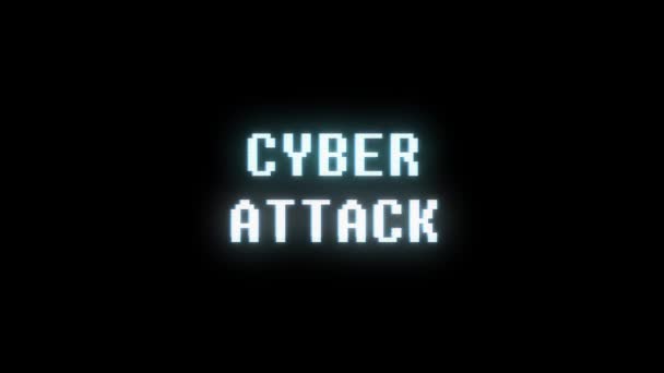 Retro videogame cyber attack wort text computer alt tv glitch störung lärm bildschirm animation nahtlose schleife neue qualität universal vintage motion dynamisch animierter hintergrund bunt freudig video — Stockvideo