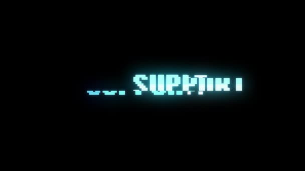 Retro videogame Support word tekst computer oude tv glitch interferentie lawaai scherm animatie naadloze loops nieuwe universele vintage beweging dynamische geanimeerde achtergrond kleurrijke vrolijke videokwaliteit — Stockvideo