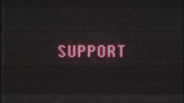 Retro videogame Support word tekst computer oude tv glitch interferentie lawaai scherm animatie naadloze loops nieuwe universele vintage beweging dynamische geanimeerde achtergrond kleurrijke vrolijke videokwaliteit — Stockvideo