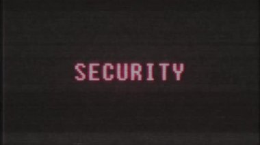 Retro videogame güvenlik kelime metin bilgisayar eski tv arıza parazit gürültü ekran animasyon sorunsuz döngü yeni kalite evrensel vintage hareketli dinamik animasyonlu arka plan renkli neşeli video