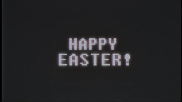 Rétro jeu vidéo HAPPY EASTER texte ordinateur vieux tv glitch interférence bruit écran animation boucle transparente Nouvelle qualité universelle vintage mouvement dynamique animé fond coloré joyeuse vidéo — Video