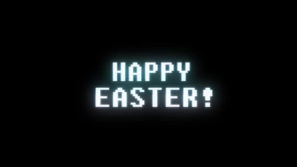 Retro videojuego HAPPY EASTER texto ordenador holográfico tv glitch interferencia ruido pantalla animación lazo sin costuras Nueva calidad movimiento universal dinámico animado fondo colorido alegre vídeo — Vídeos de Stock