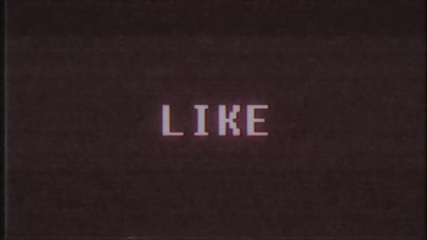 rétro jeu vidéo LIKE texte ordinateur vieux tv glitch interférence bruit écran animation boucle transparente Nouvelle qualité universelle vintage mouvement dynamique animé fond coloré joyeux vidéo 