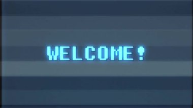 Retro videogame hoş geldiniz kelime metin bilgisayar eski tv arıza parazit gürültü ekran animasyon sorunsuz döngü yeni kalite evrensel vintage hareketli dinamik animasyonlu arka plan renkli neşeli video