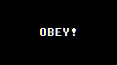 Retro videogame Obey metin bilgisayar eski tv arıza parazit gürültü ekran animasyon sorunsuz döngü yeni kalite evrensel vintage hareketli dinamik animasyonlu arka plan renkli neşeli video