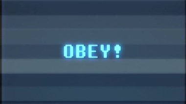 Retro videogame Obey metin bilgisayar eski tv arıza parazit gürültü ekran animasyon sorunsuz döngü yeni kalite evrensel vintage hareketli dinamik animasyonlu arka plan renkli neşeli video