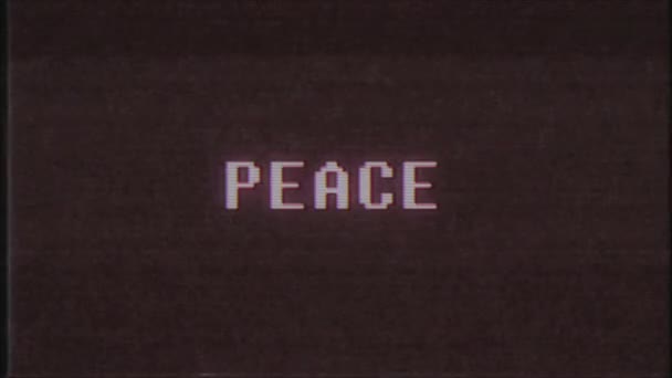 rétro jeu vidéo PEACE texte ordinateur vieux tv glitch interférence bruit écran animation boucle transparente Nouvelle qualité universelle vintage mouvement dynamique animé fond coloré joyeux vidéo 