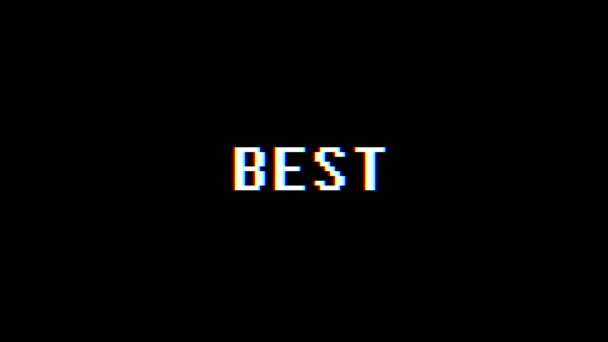 Retro videogame BEST word text computer old tv glitch interference noise screen animation seamless loop New quality universal vintage motion dynamic animated background colorful joyful video — Stock Video