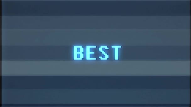 rétro jeu vidéo MEILLEUR mot texte ordinateur vieux tv glitch interférence bruit écran animation boucle transparente Nouvelle qualité universel vintage mouvement dynamique animé fond coloré joyeux vidéo 