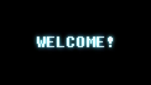 Retro videogame WELCOME word text computer old tv glitch interference noise screen animation seamless loop New quality universal vintage motion dynamic animated background colorful joyful video — Stock Video