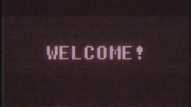 Retro videogame WELCOME word text computer old tv glitch interference noise screen animation seamless loop New quality universal vintage motion dynamic animated background colorful joyful video — Stock Video