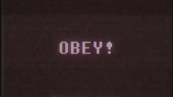 rétro jeu vidéo OBEY texte ordinateur vieux tv glitch interférence bruit écran animation boucle transparente Nouvelle qualité universelle vintage mouvement dynamique animé fond coloré joyeux vidéo 