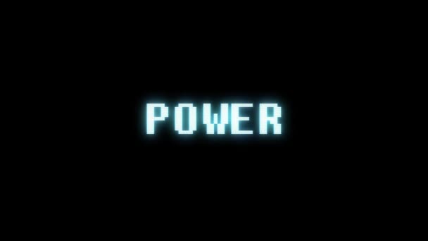 Retro videojáték Power word szöveg számítógép régi tv fénylik zavaró zaj képernyő animáció varrat nélküli hurok új minőségű univerzális évjárat-motion dinamikus animációs háttér színes örömteli videó — Stock videók
