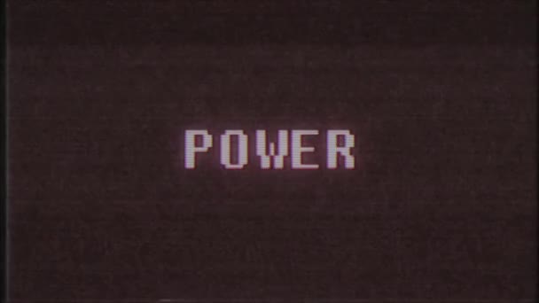 Retro videogame Power word tekst computer oude tv glitch-storingen lawaai scherm animatie naadloze loops nieuwe universele vintage beweging dynamische geanimeerde achtergrond kleurrijke vrolijke videokwaliteit — Stockvideo