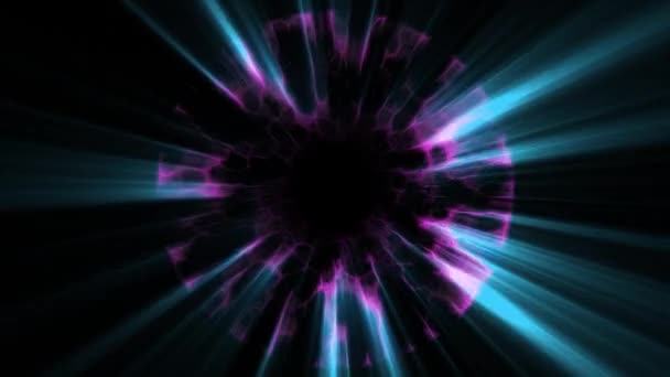 Repülés a ki keresztül kék-lila hipertér neon fények digitális alagút mozgás grafikus animáció háttér hurok új minőségi futurisztikus stílus cool szép szép videofelvétel — Stock videók