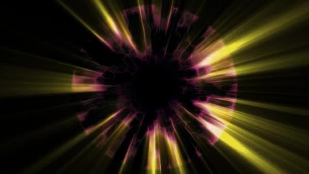 Flight in out through PURPLE YELLOW neon hyperspace lights digital tunnel motion graphics animation background loop new quality futuristic style cool nice beautiful video footage — Stock Video