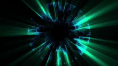 İçinde uçuş yeşil mavi neon uzay boşluğu yoluyla dışarı ışıklar dijital tünel hareket grafik animasyon arka plan döngü yeni kalite fütüristik stil serin güzel güzel video görüntüleri bindirme